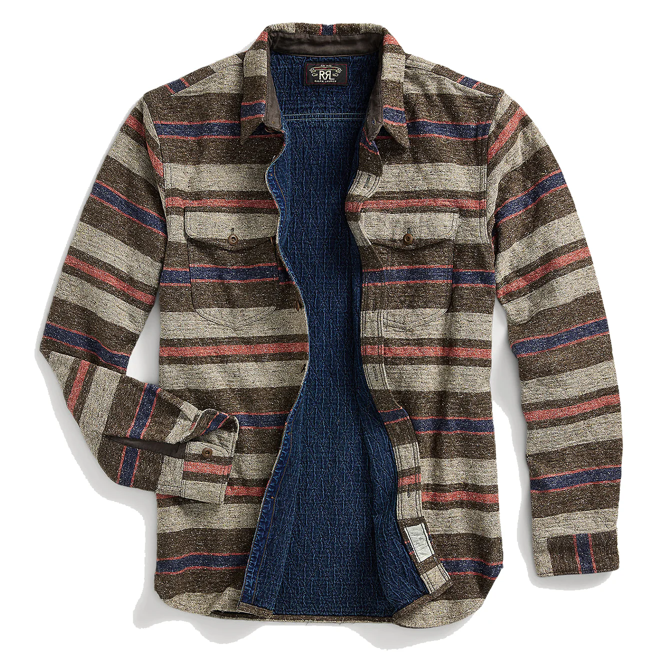 RRL by Ralph Lauren Striped Double Cloth Workshirt Brown Multi - Image 3