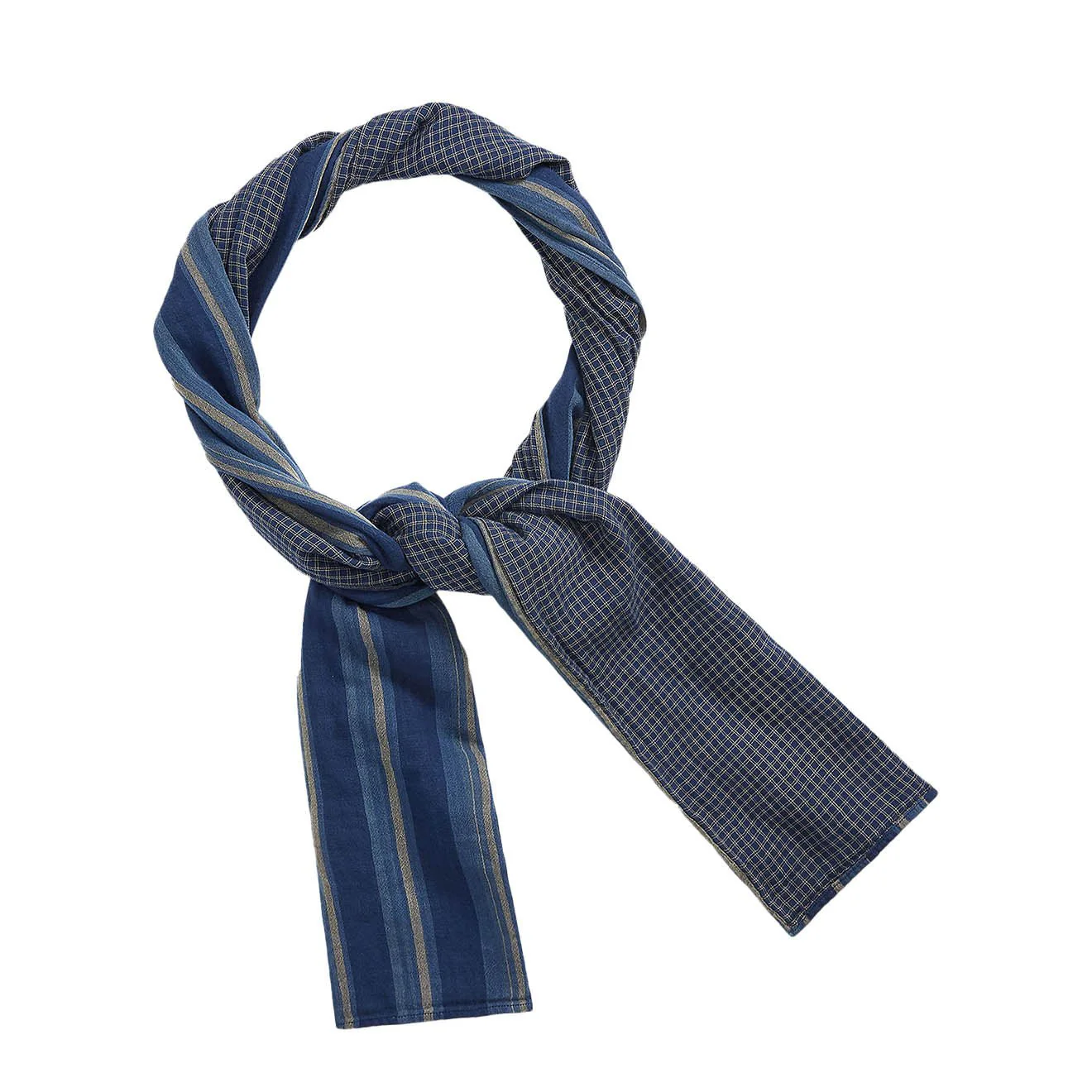 RRL By Ralph Lauren Striped Double Faced Cotton Scarf Indigo Multi Stripe / Plaid - Image 2