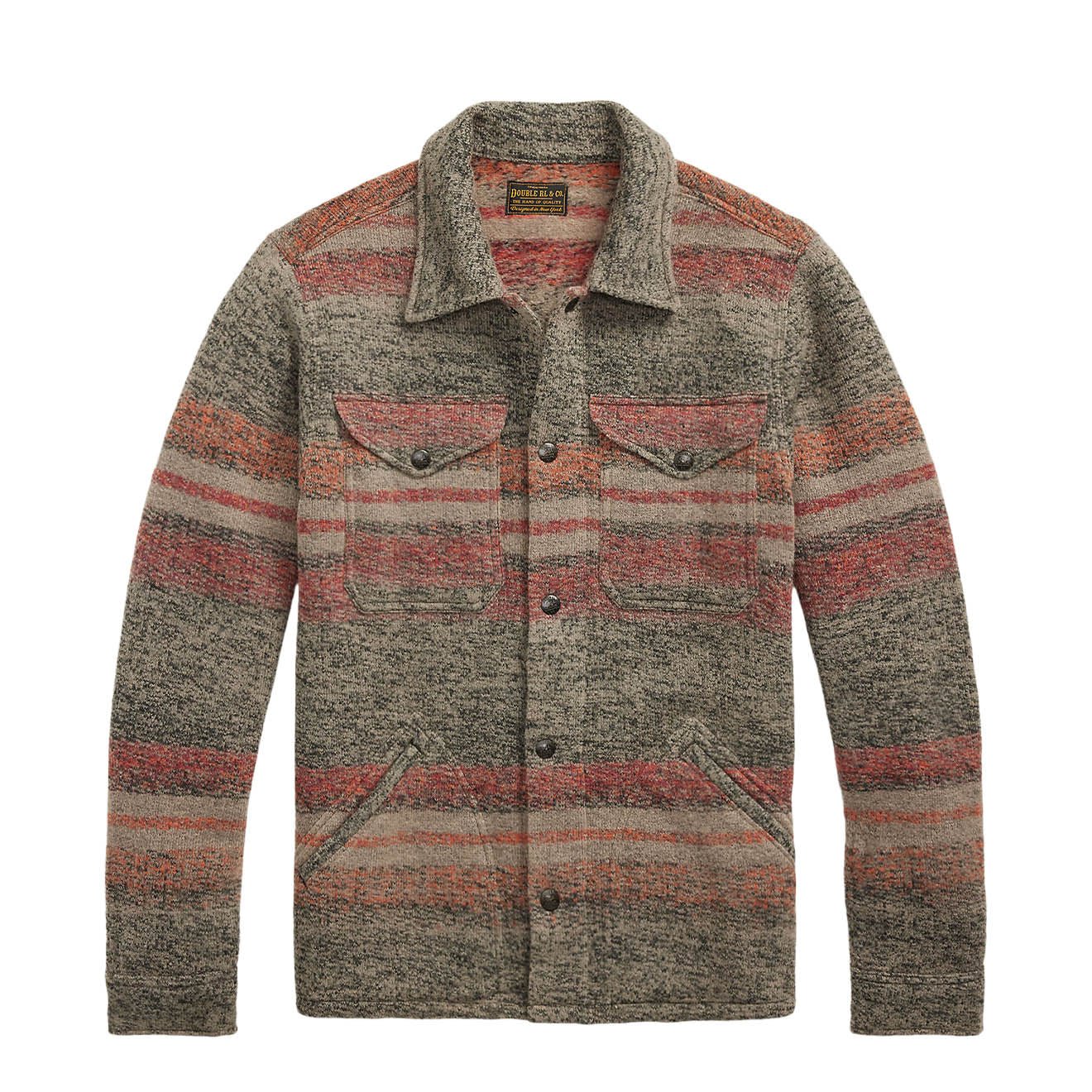 RRL By Ralph Lauren Striped Double Knit Wool Blend Jacket Red / Multi