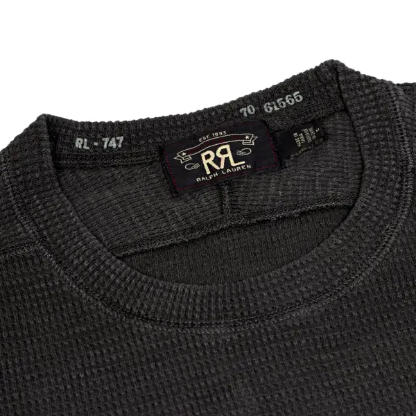 RRL by Ralph Lauren Textured Crew Neck L/S T-Shirt Faded Black Canvas - Image 3