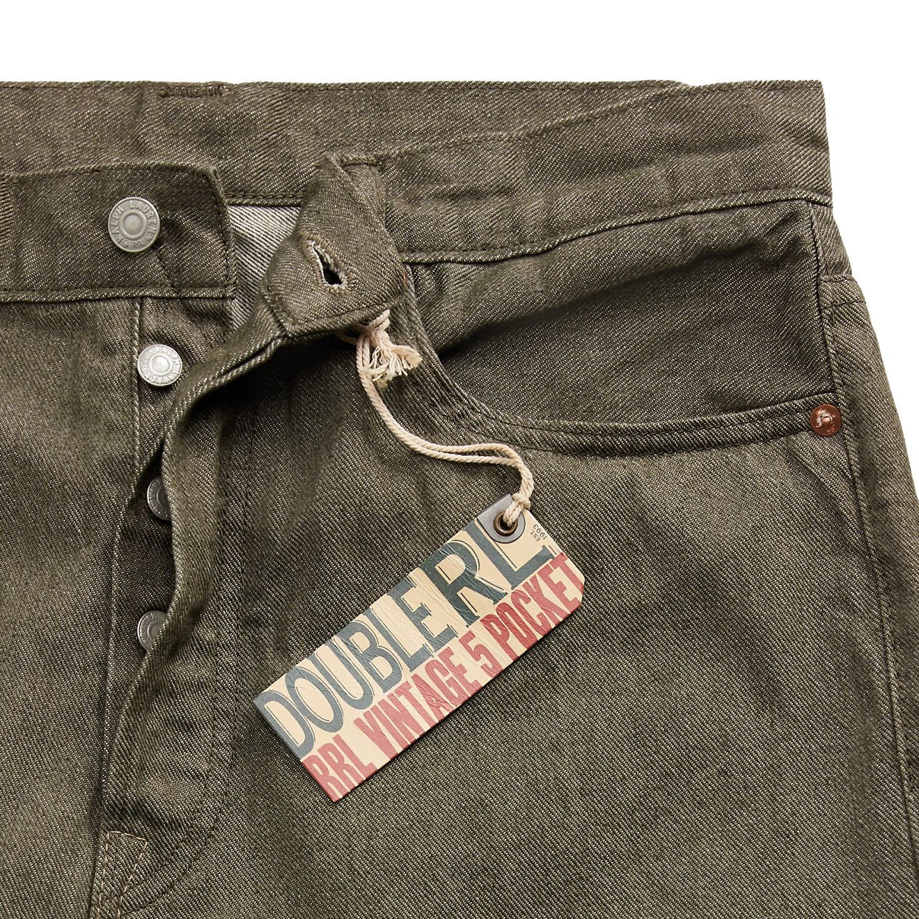 RRL By Ralph Lauren Vintage 5 Pocket Olive Selvedge Jean Olive Rinse - Image 3