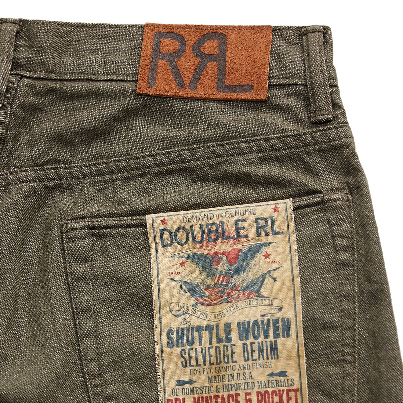 RRL By Ralph Lauren Vintage 5 Pocket Olive Selvedge Jean Olive Rinse - Image 4
