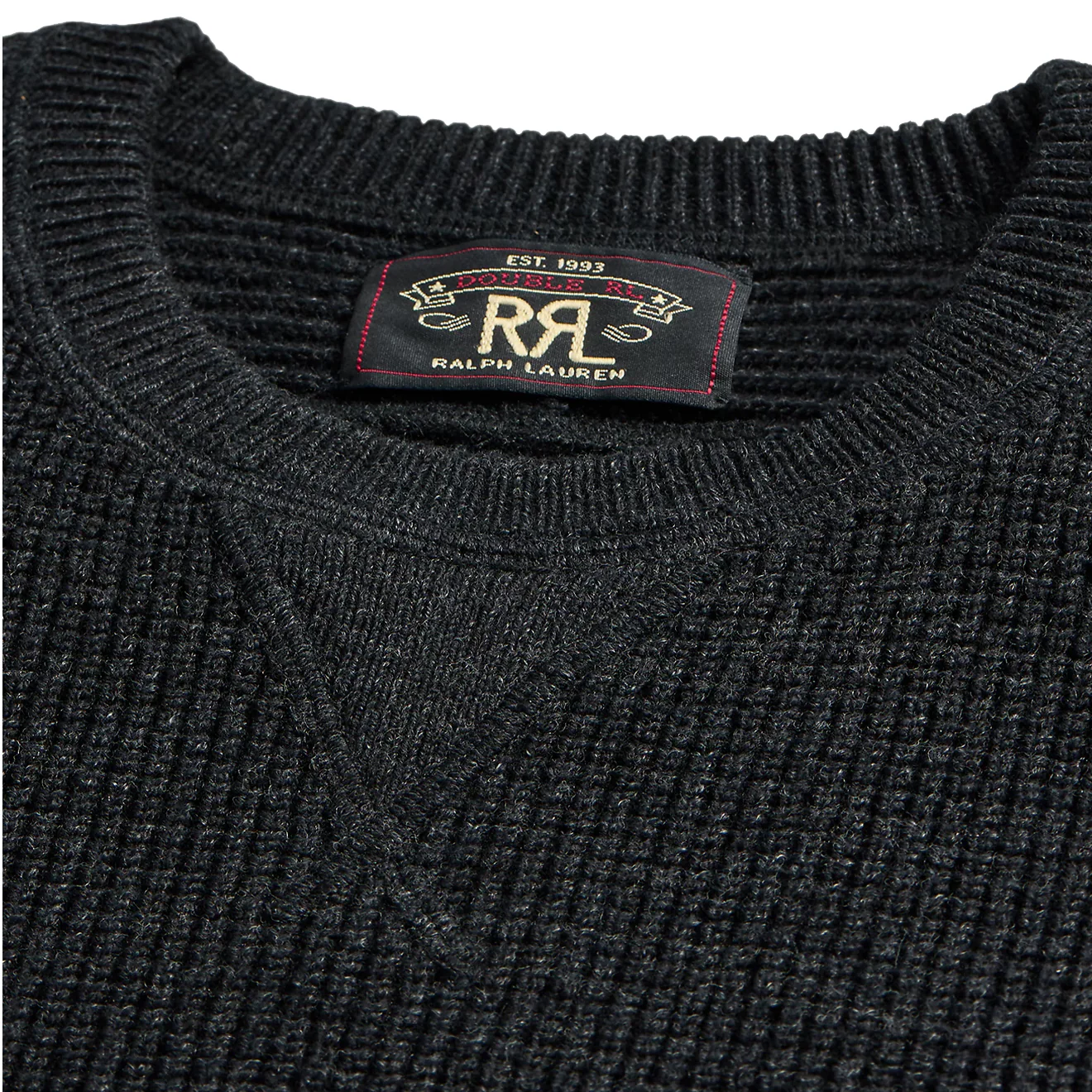 RRL by Ralph Lauren Waffle-Knit Cotton-Wool Jumper Black Heather - Image 4