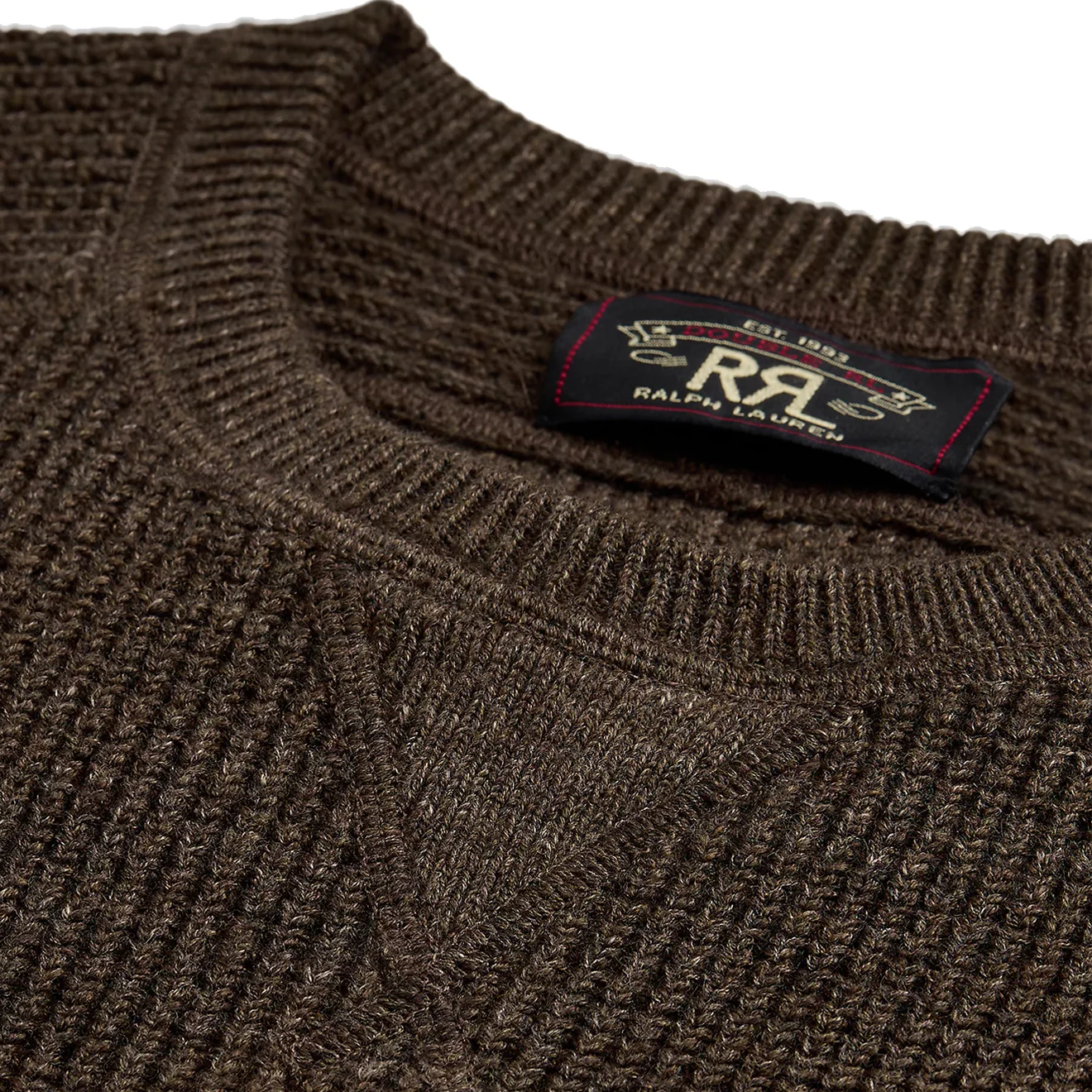 RRL by Ralph Lauren Waffle-Knit Cotton-Wool Jumper Dark Olive Heather - Image 3