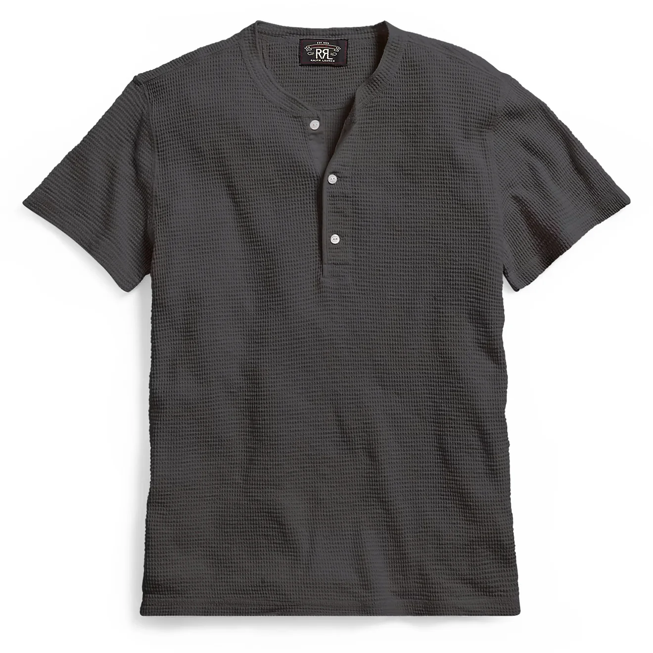 RRL by Ralph Lauren Waffle-Knit Short-Sleeve Henley Shirt Faded Black Canvas