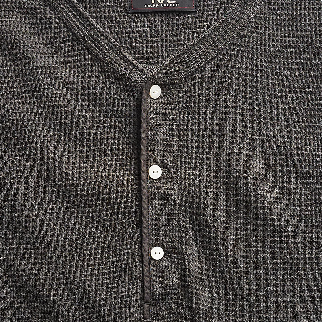 RRL by Ralph Lauren Waffle-Knit Short-Sleeve Henley Shirt Faded Black Canvas - Image 3