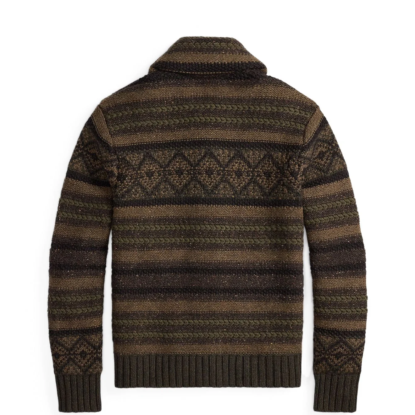 RRL By Ralph Lauren Wool Cotton Shawl Collar Cardigan Brown Olive Multi - Image 2