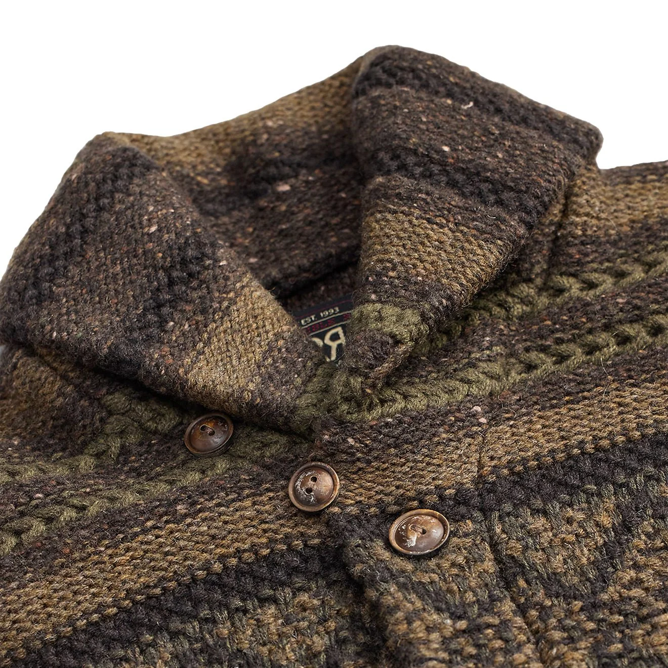 RRL By Ralph Lauren Wool Cotton Shawl Collar Cardigan Brown Olive Multi - Image 3