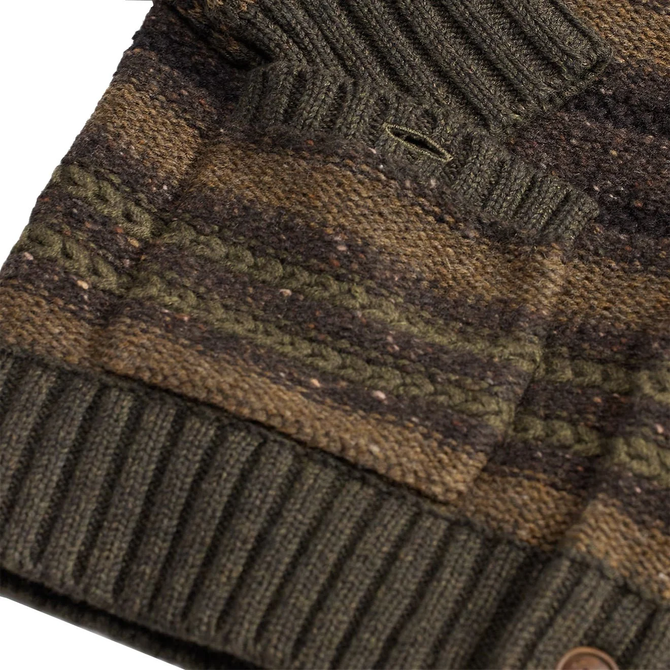 RRL By Ralph Lauren Wool Cotton Shawl Collar Cardigan Brown Olive Multi - Image 4