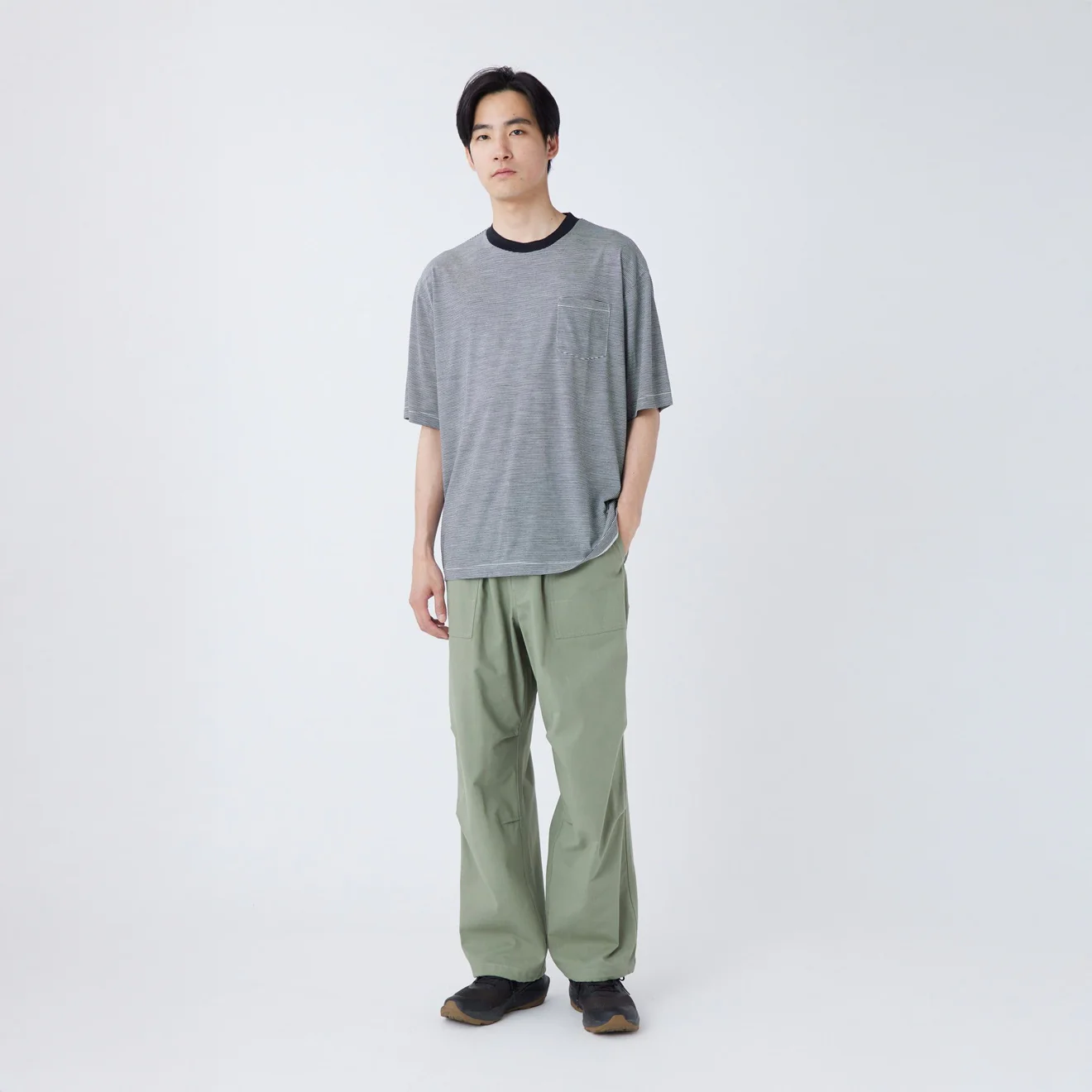 Snow Peak Summer Wool Stripe T-Shirt Black - Image 2