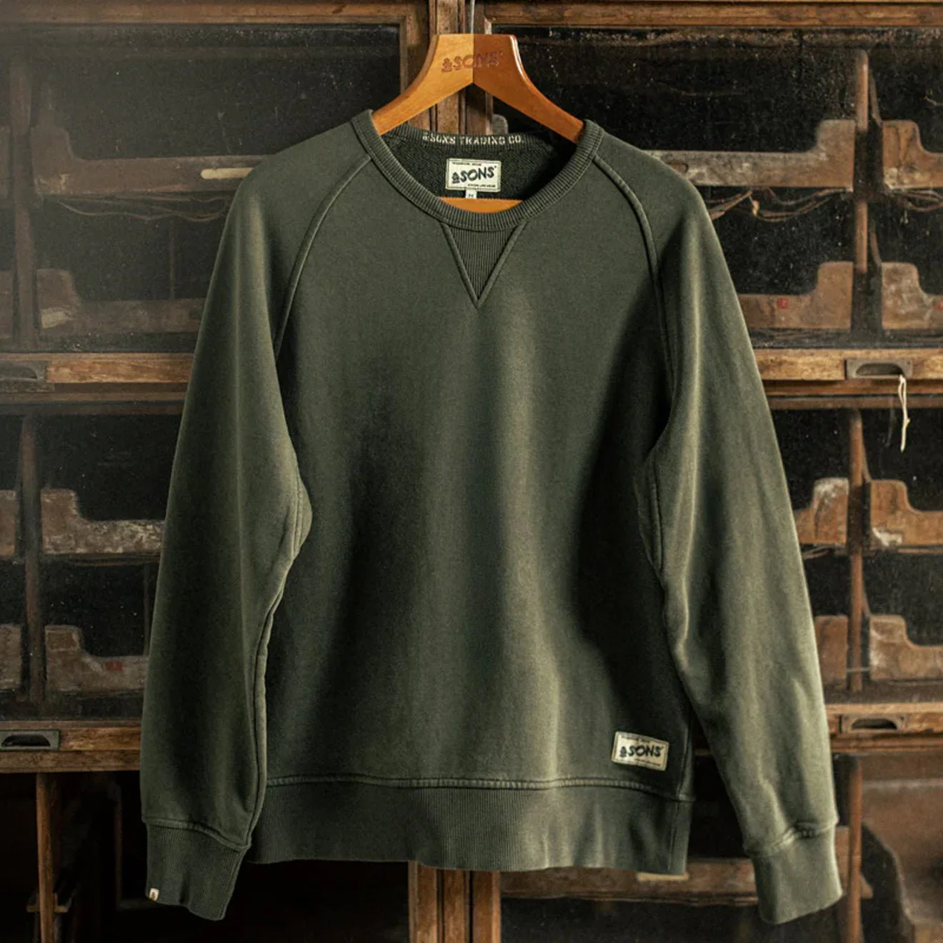 &Sons Finch Saddle Sleeve Sweat Forest Green - Image 3