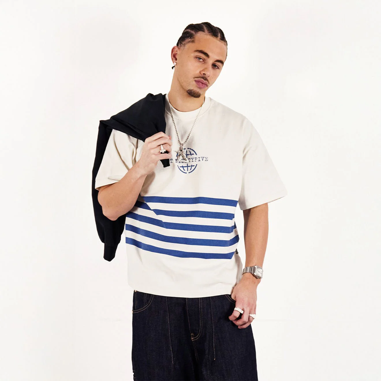 ST-95 x Anna Bergonzini Stripe T-Shirt Off White - Image 3