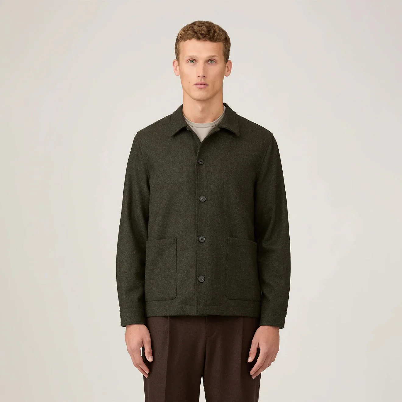 Sunspel British Wool Twin Pocket Jacket Drill Green - Image 2