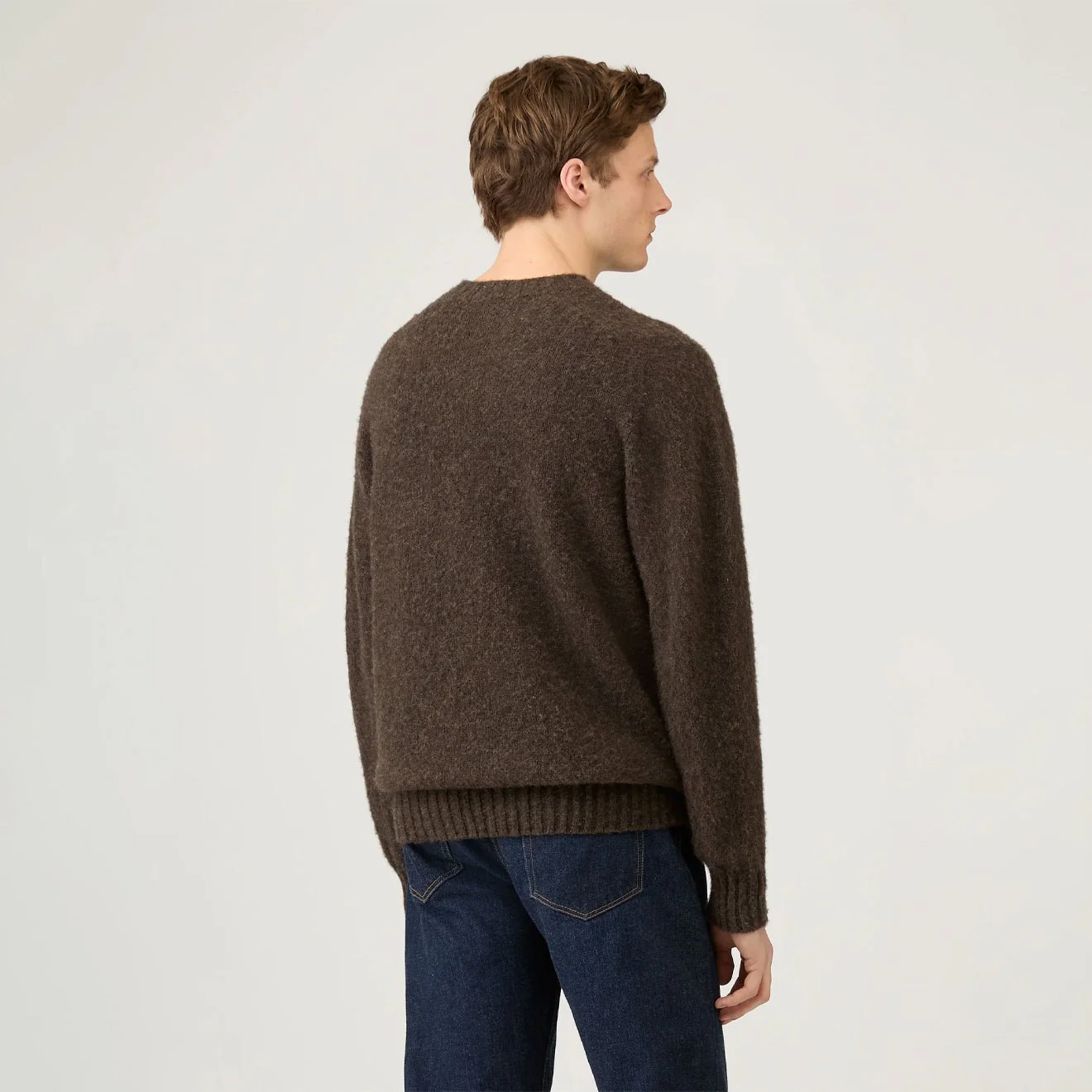 Sunspel Brushed Shetland Crew Neck Bark - Image 3