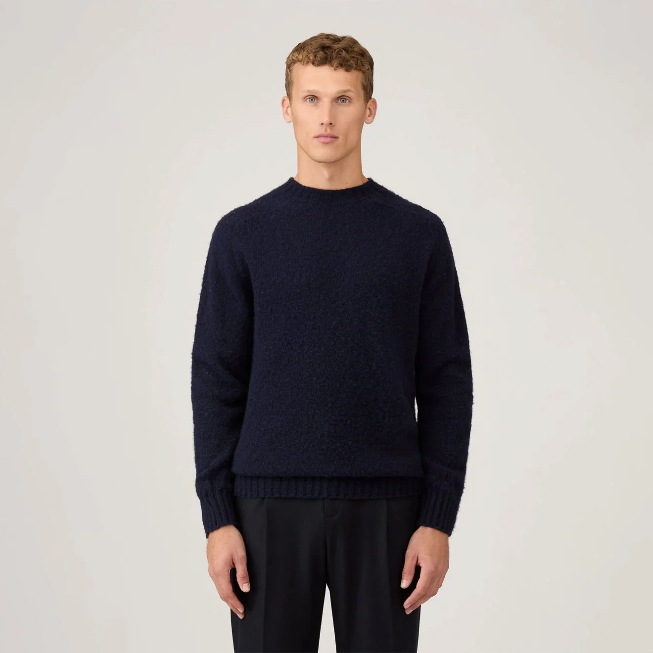 Sunspel Brushed Shetland Crew Neck Navy - Image 2