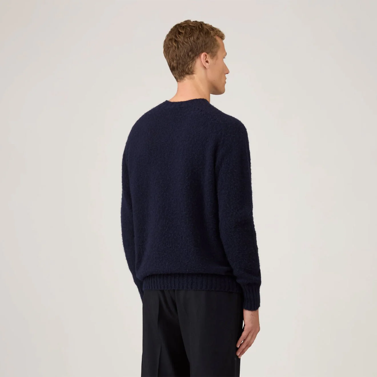 Sunspel Brushed Shetland Crew Neck Navy - Image 3