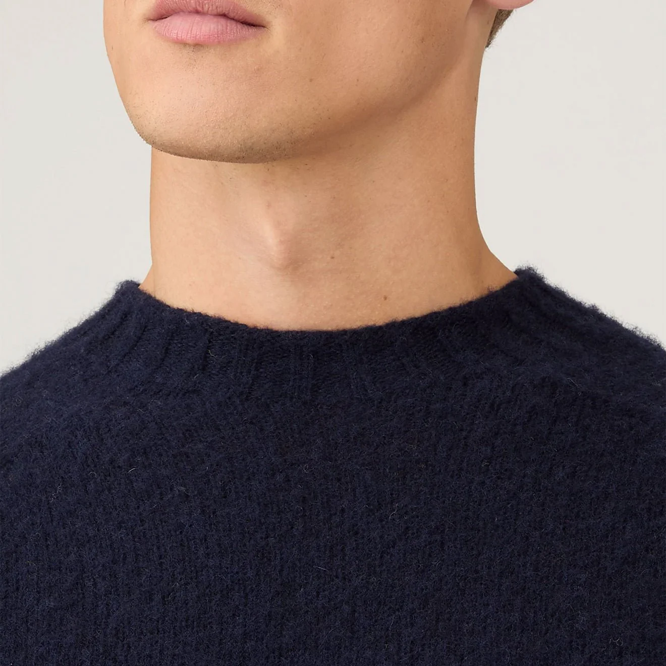Sunspel Brushed Shetland Crew Neck Navy - Image 4