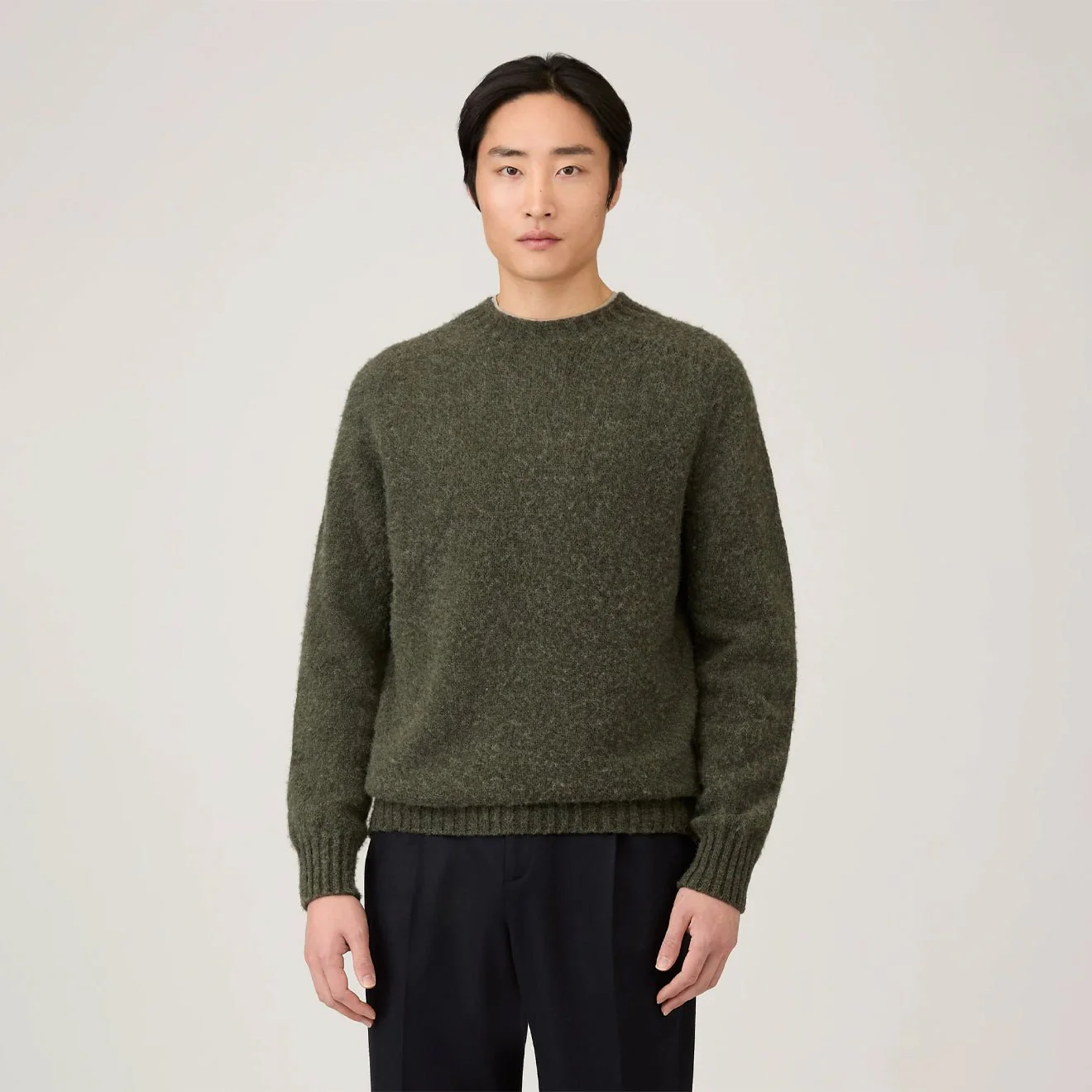 Sunspel Brushed Shetland Crew Neck Sea Moss - Image 2