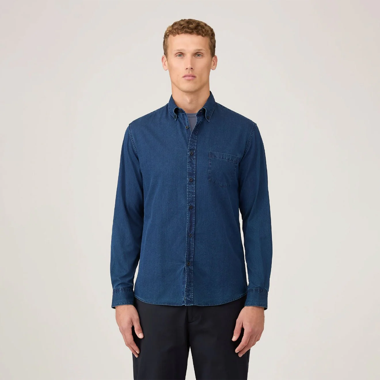 Sunspel Button Down Shirt Indigo - Image 2