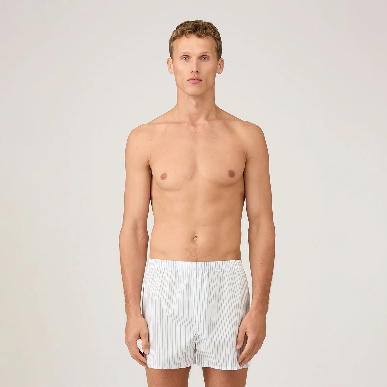 Sunspel Classic Boxer Short White / Blue / Green Archive Stripe - Image 2