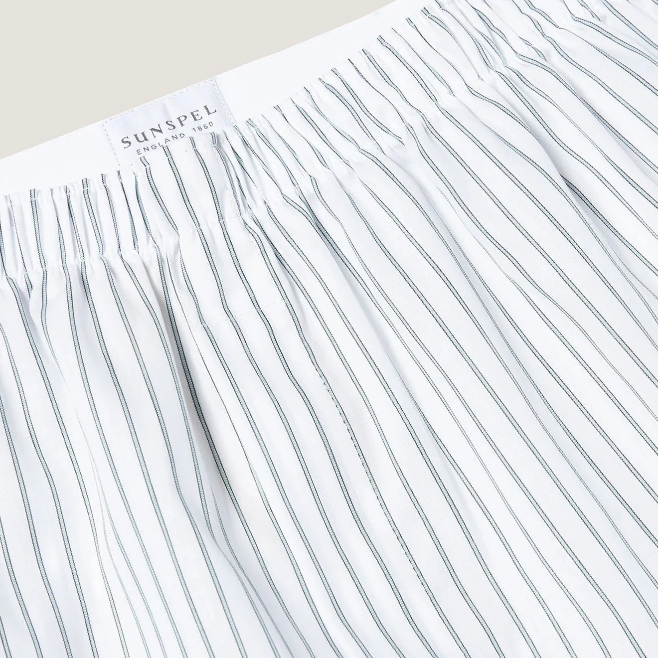 Sunspel Classic Boxer Short White / Blue / Green Archive Stripe - Image 4