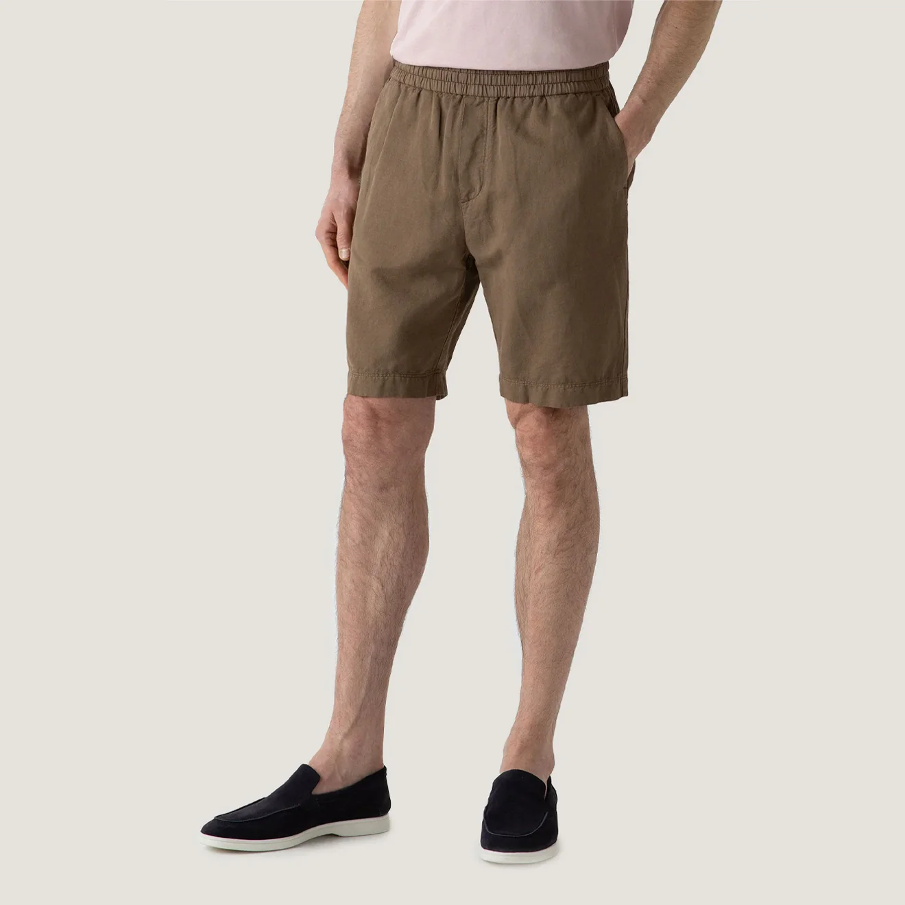 Sunspel Cotton Linen Drawstring Shorts Dark Tan - Image 3
