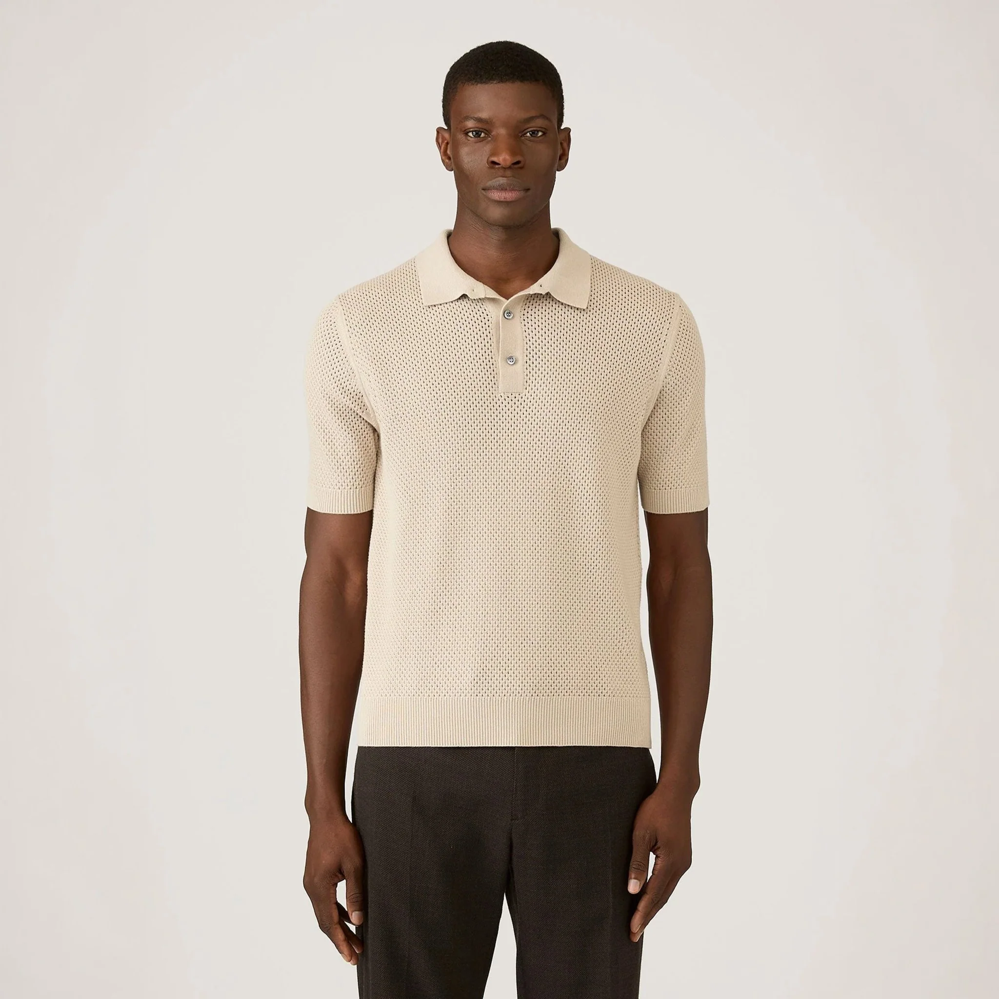 Sunspel Cotton Mesh Polo Hazelwood - Image 3