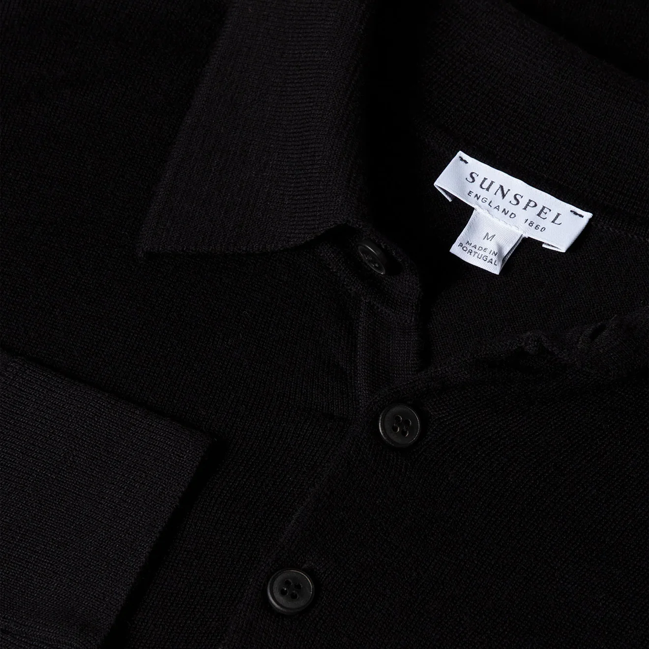 Sunspel Extra-Fine Merino Polo Shirt Black - Image 2