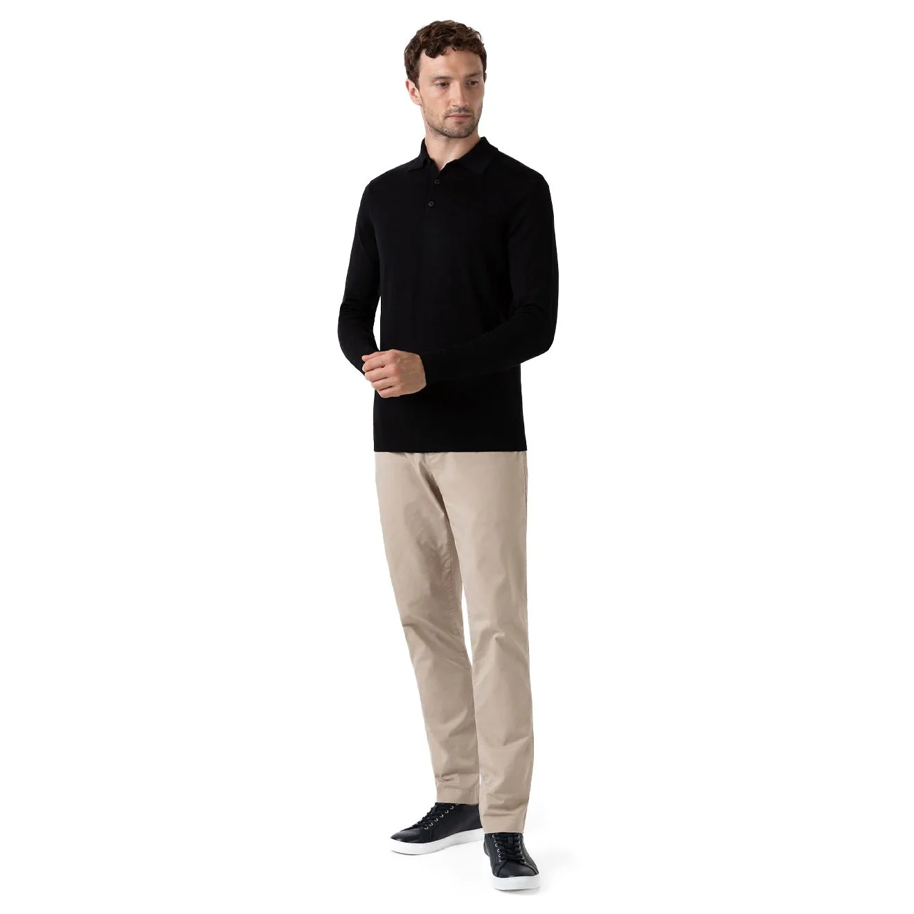 Sunspel Extra-Fine Merino Polo Shirt Black - Image 3