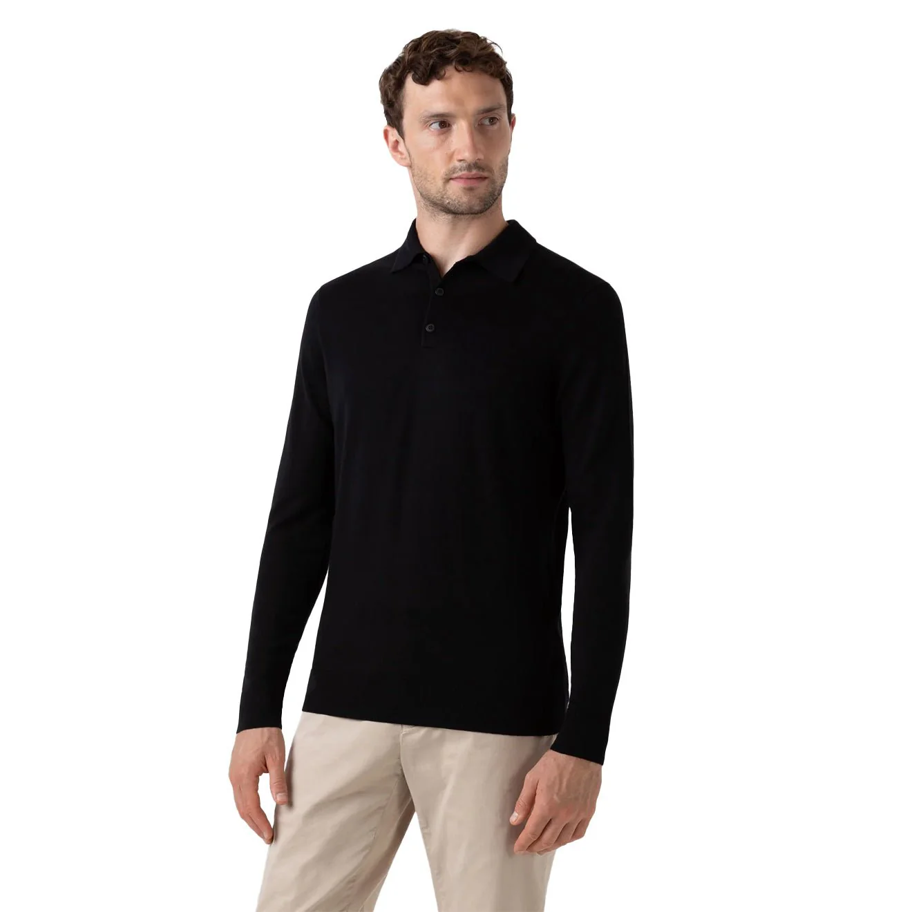 Sunspel Extra-Fine Merino Polo Shirt Black - Image 4