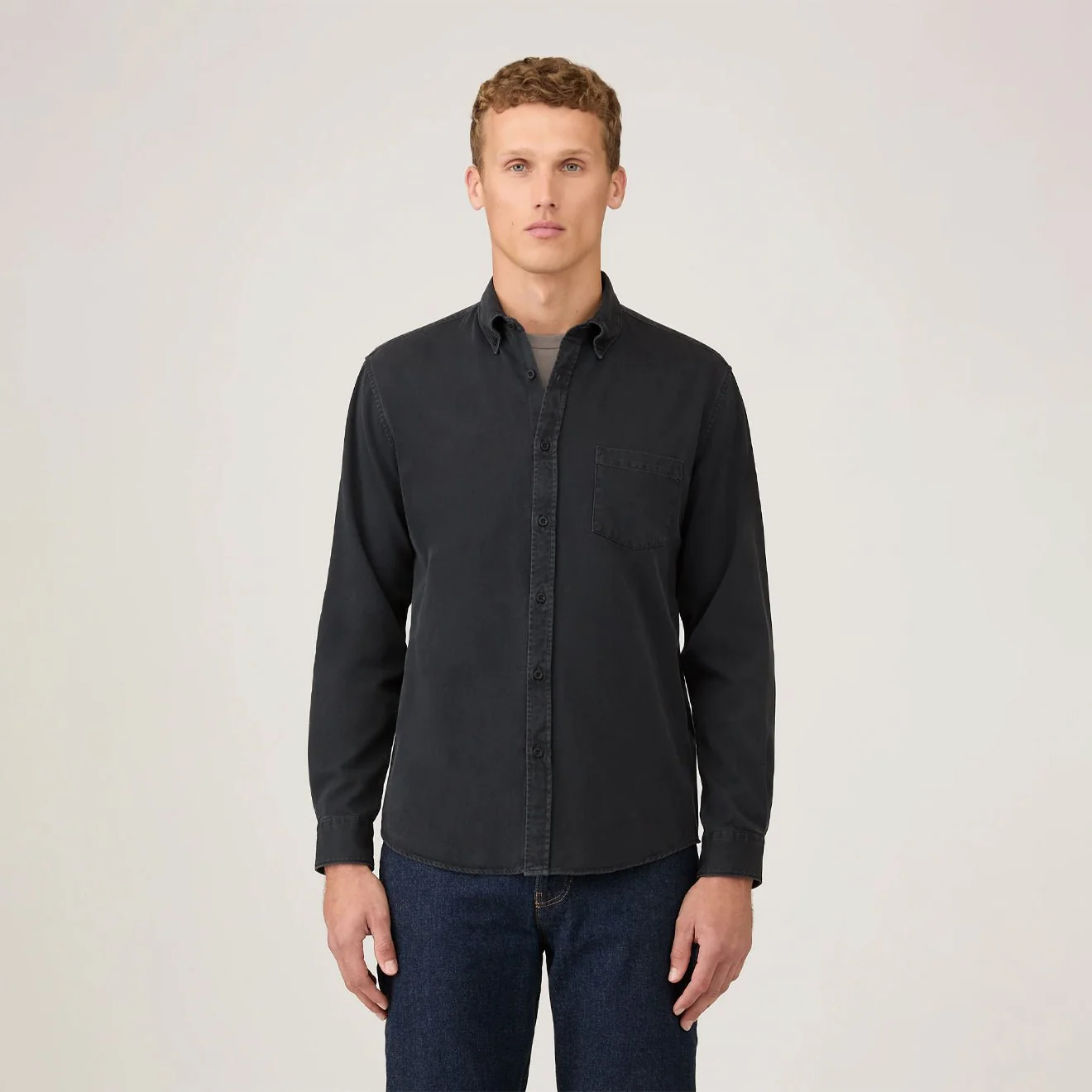 Sunspel Indigo Twill Shirt Black Rinse Denim - Image 2