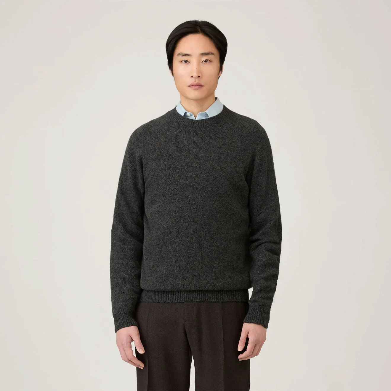 Sunspel Lambswool Crew Neck Dark Green Twist - Image 2
