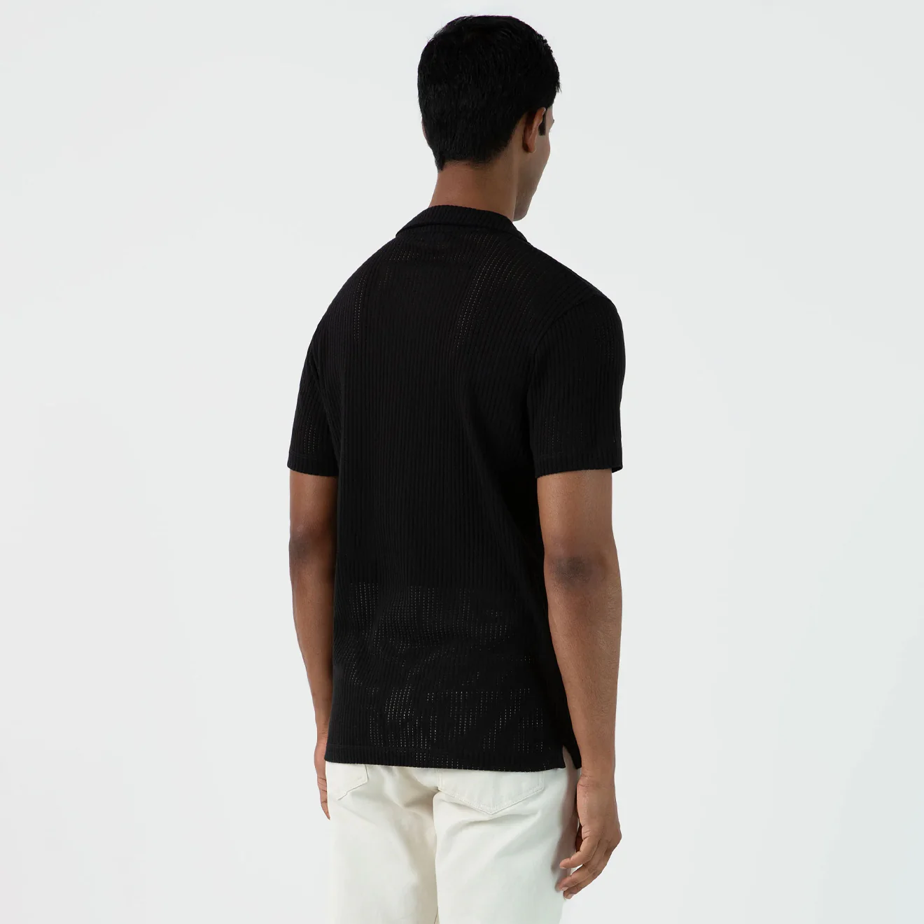 Sunspel Linear Mesh Polo Shirt Black - Image 3