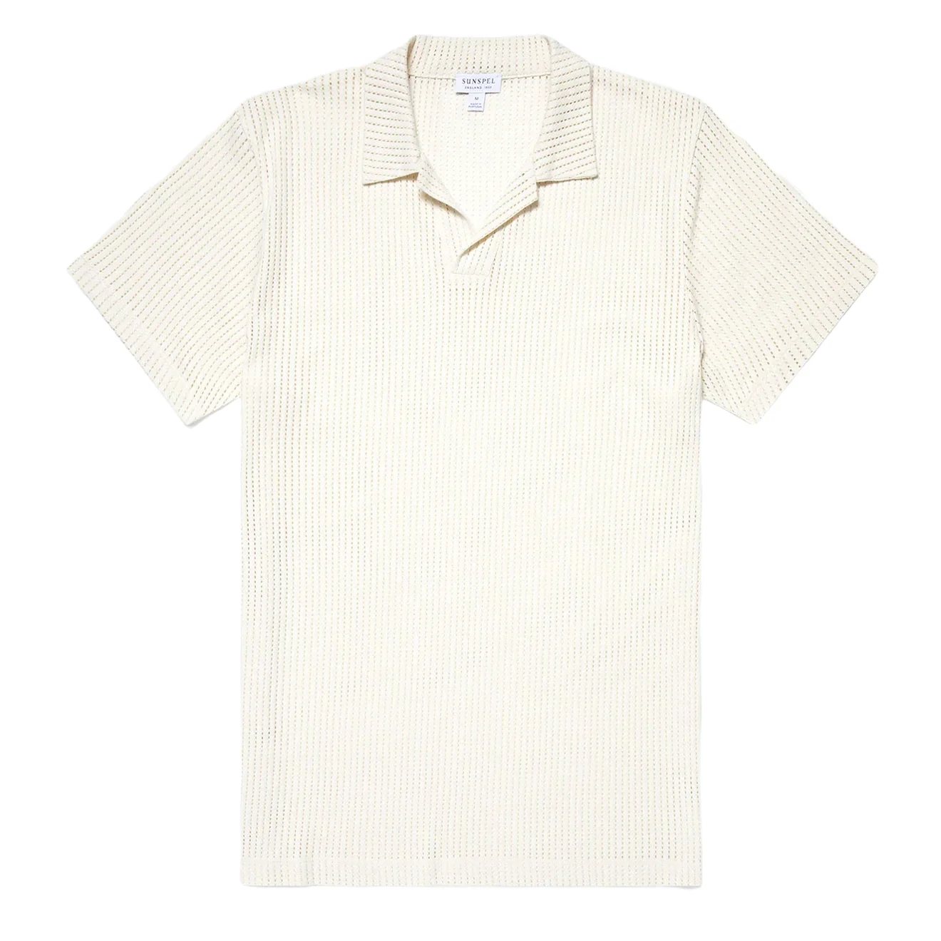 Sunspel Linear Mesh Polo Shirt Ecru