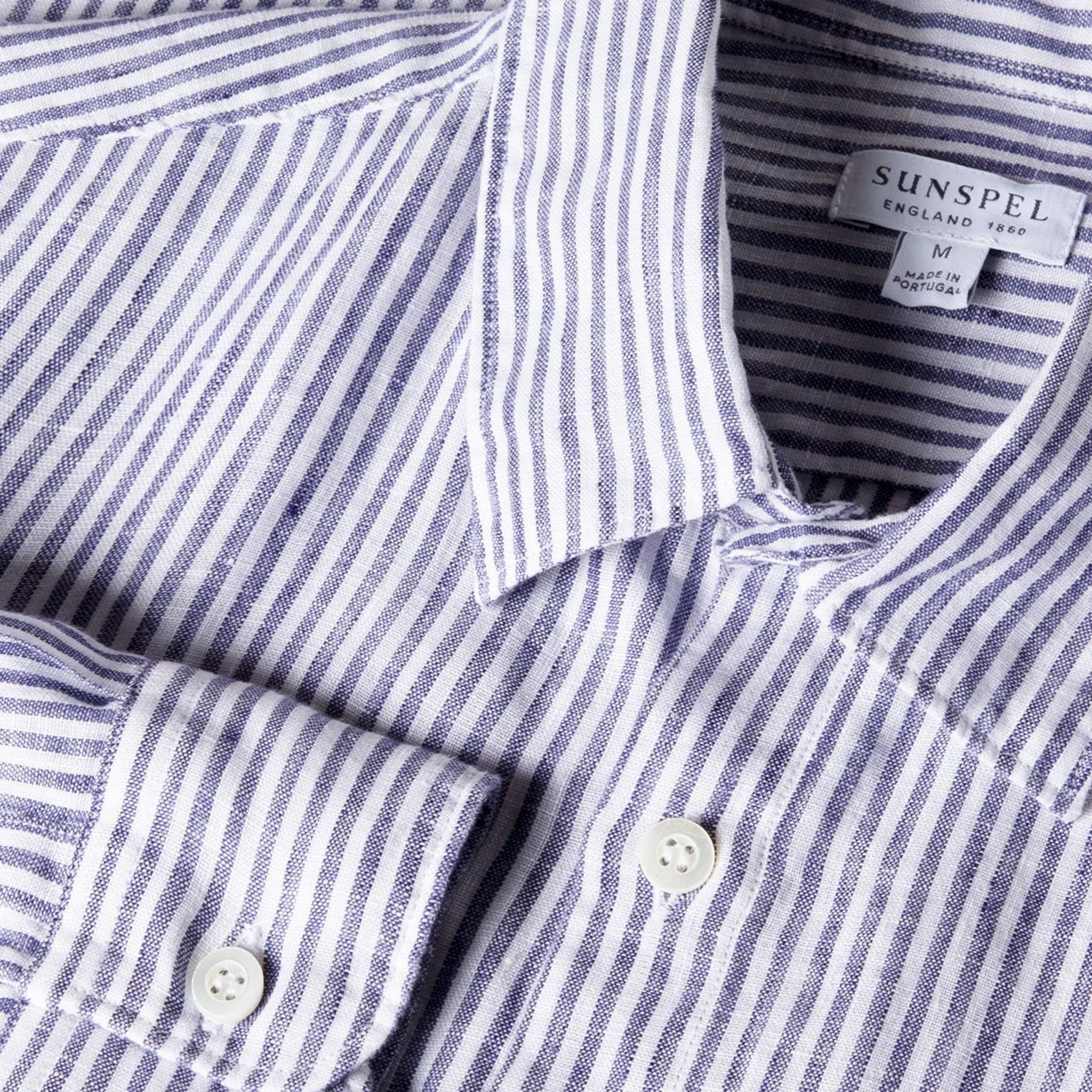 Sunspel Linen LS Shirt Vintage Linen Blue Stripe - Image 2