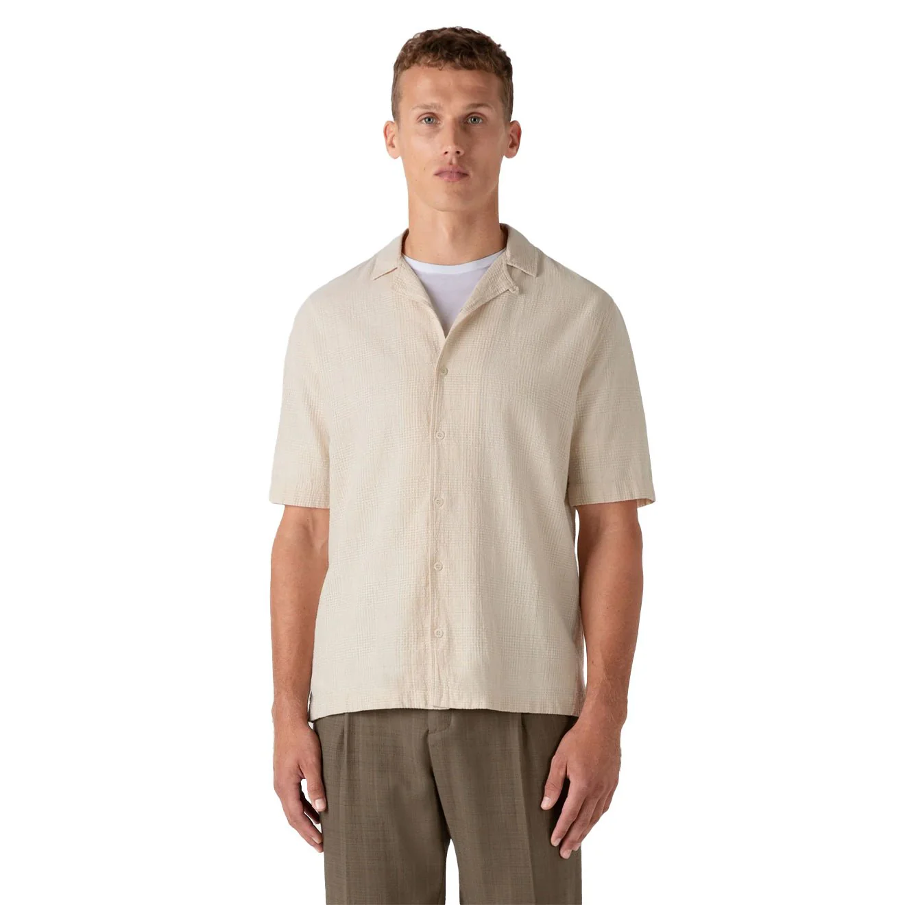 Sunspel Loose Weave Check Shirt Ecru - Image 3