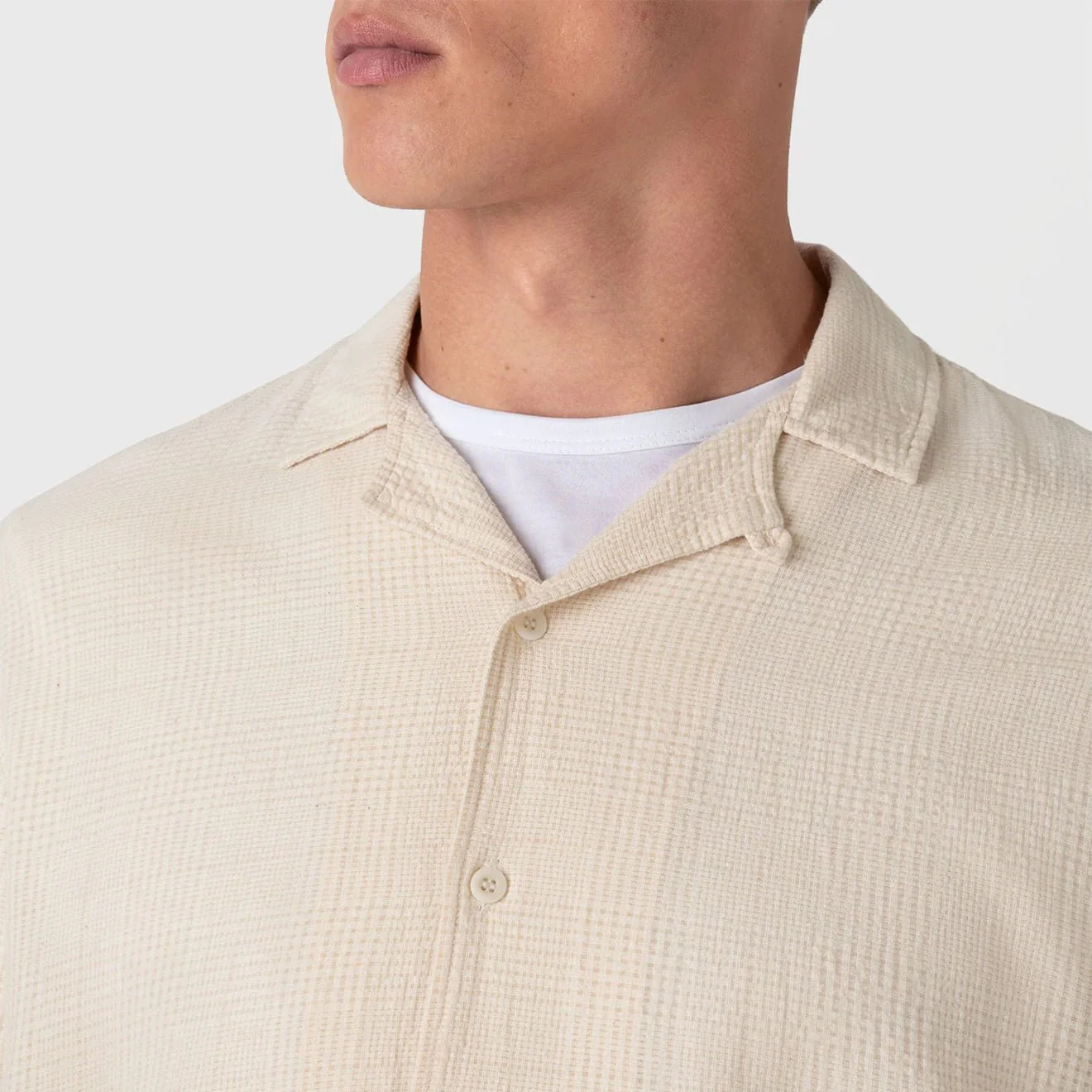 Sunspel Loose Weave Check Shirt Ecru - Image 5
