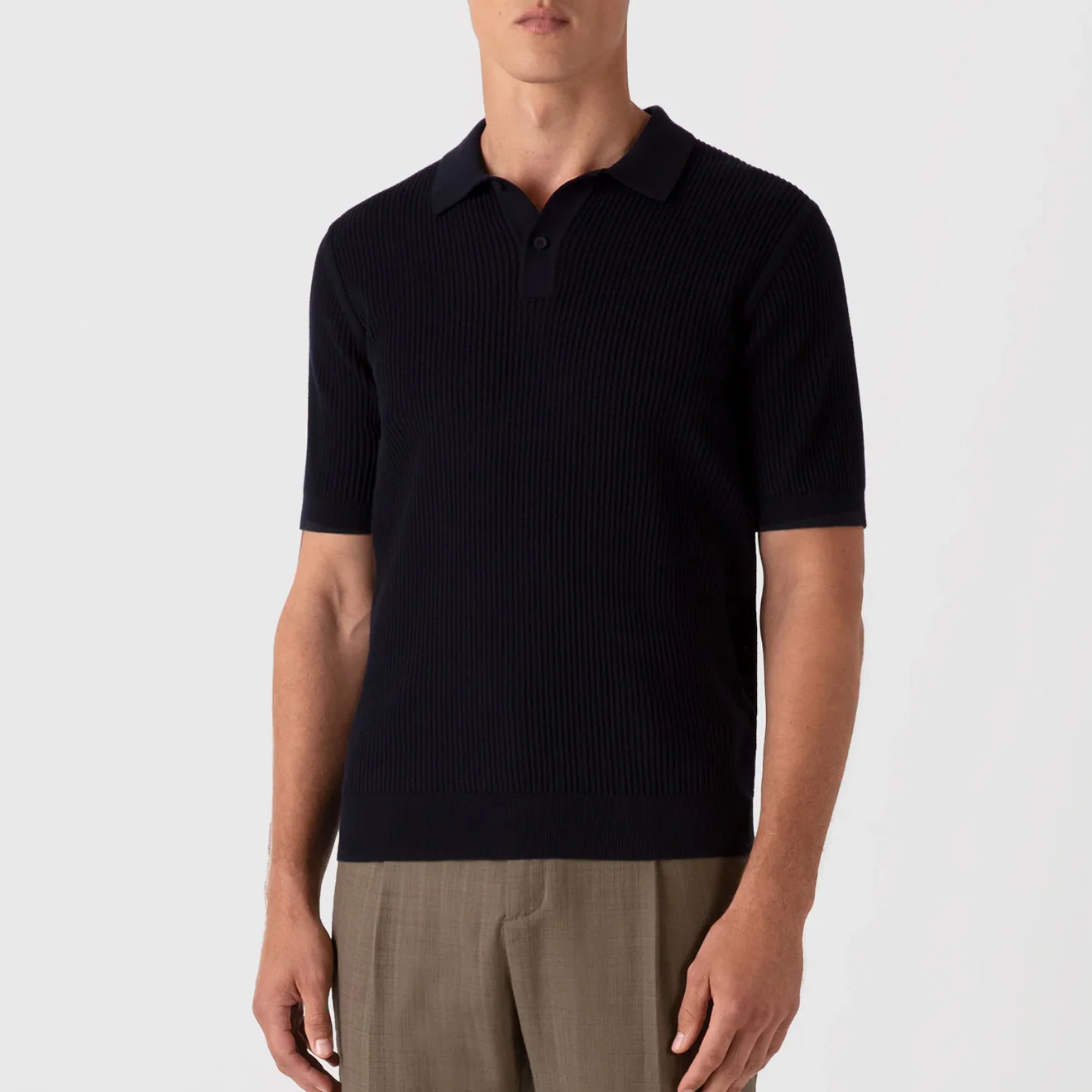 Sunspel Mesh Stitch S/S Polo Knitwear Navy - Image 2