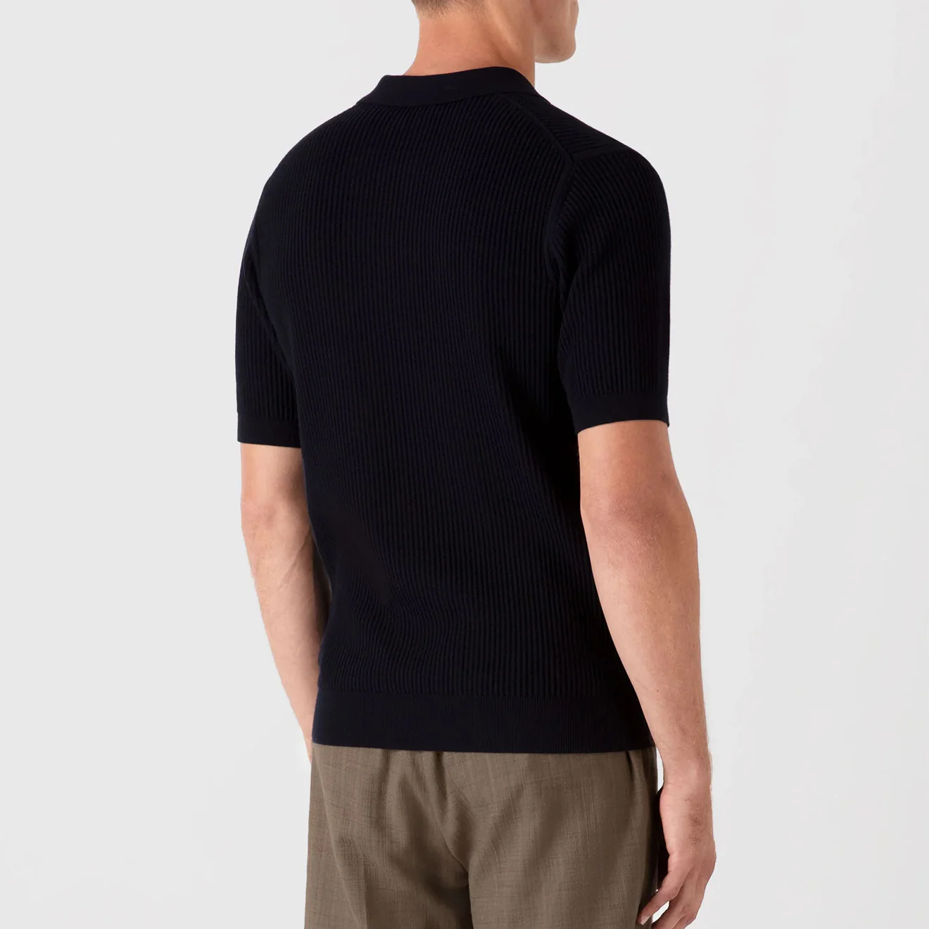 Sunspel Mesh Stitch S/S Polo Knitwear Navy - Image 3