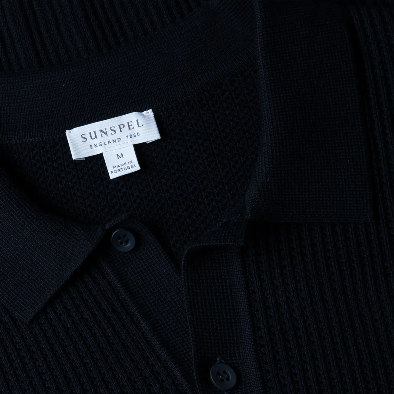 Sunspel Mesh Stitch S/S Polo Knitwear Navy - Image 4
