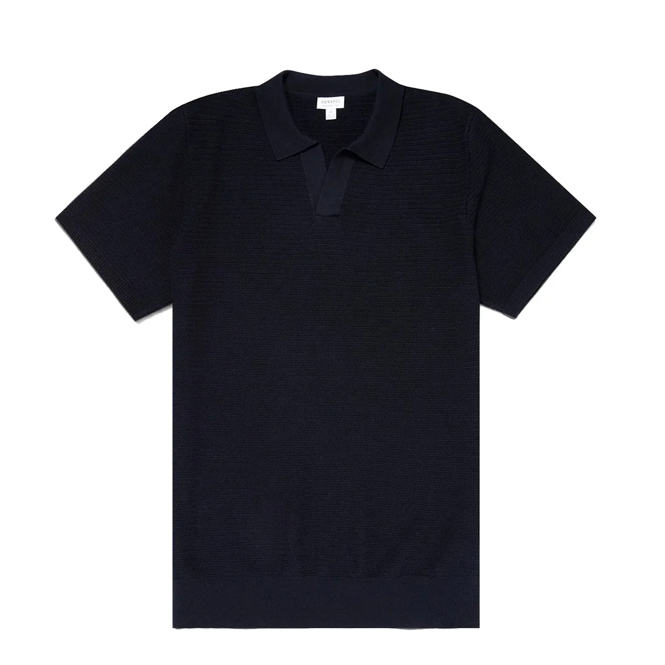 Sunspel Open Textured Polo Shirt Navy