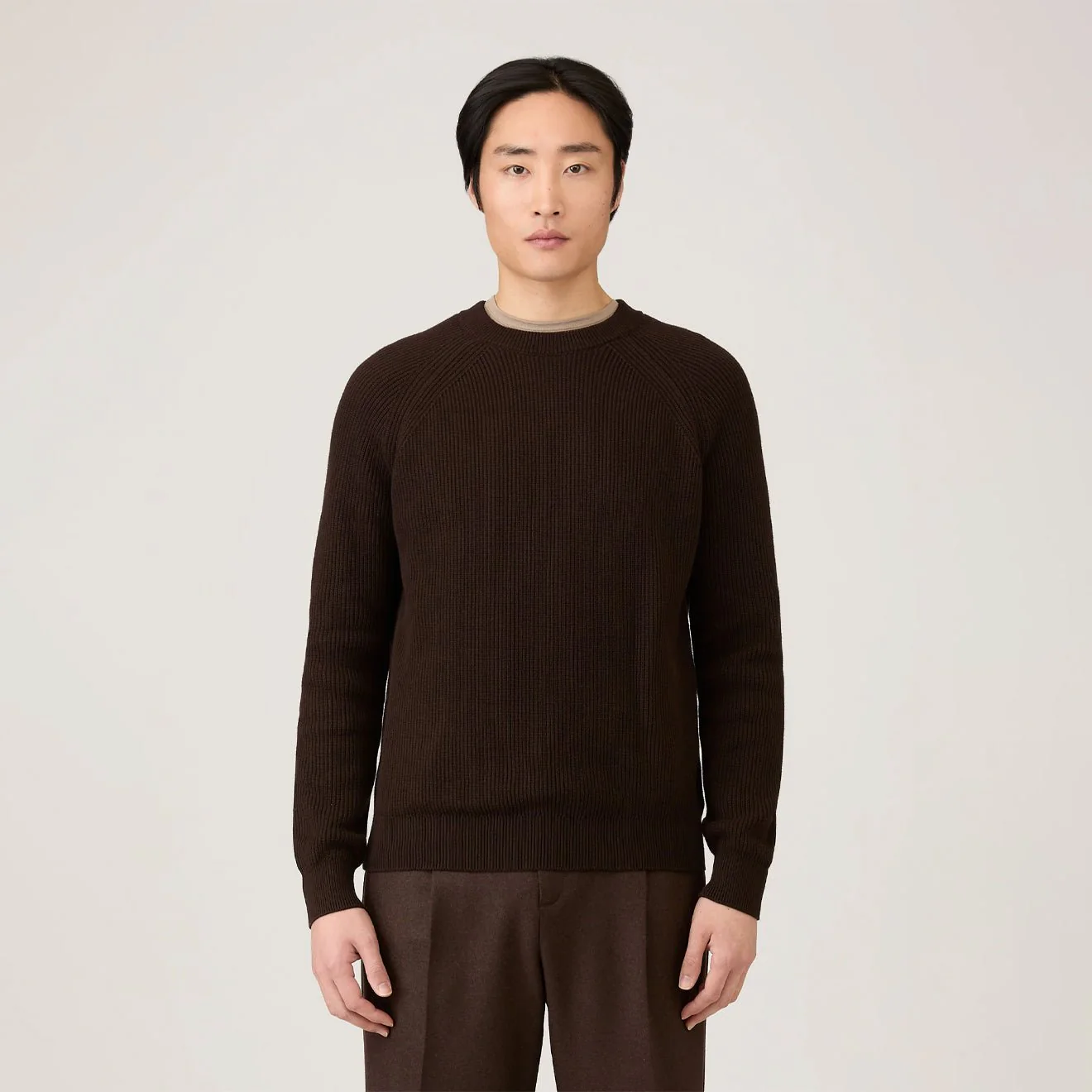 Sunspel Ribbed Cotton Jumper Truffle - Image 2