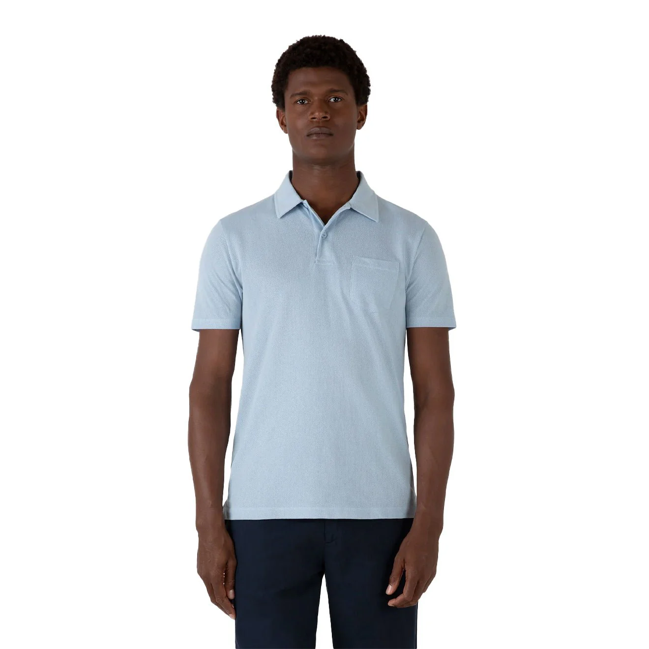 Sunspel Riviera Polo Shirt Blue Mist - Image 3