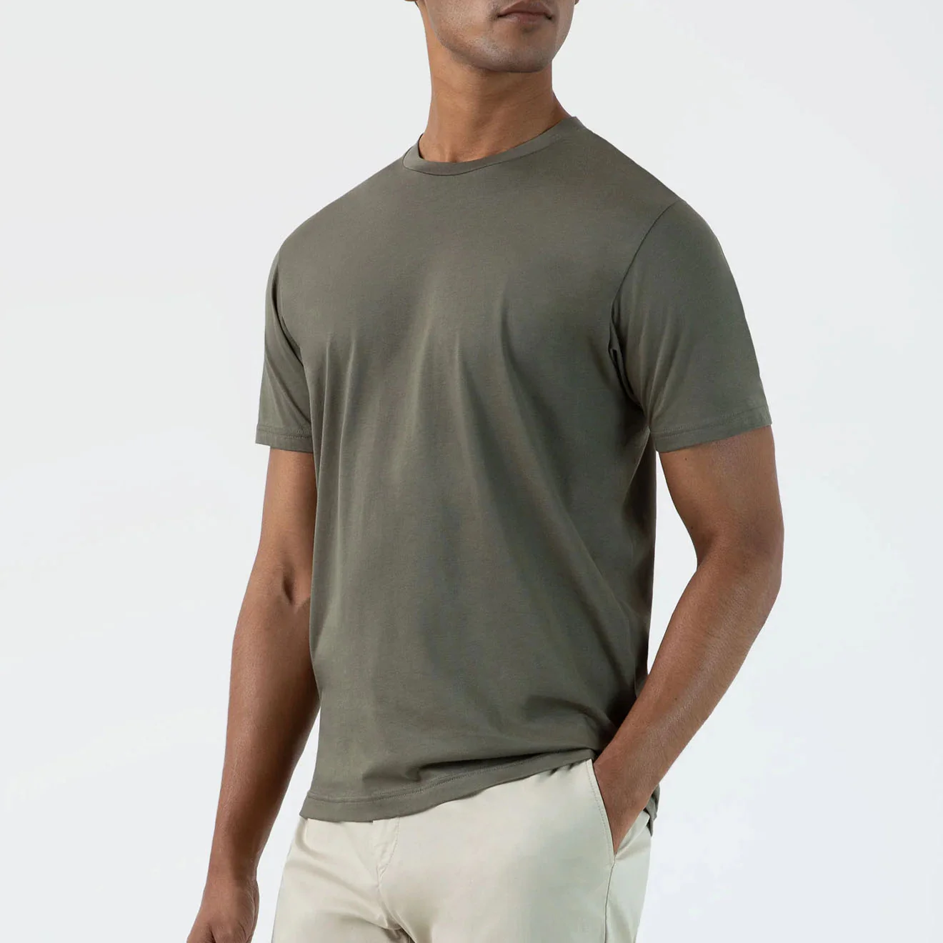 Sunspel Riviera S/S Crew Neck Tee Khaki - Image 2