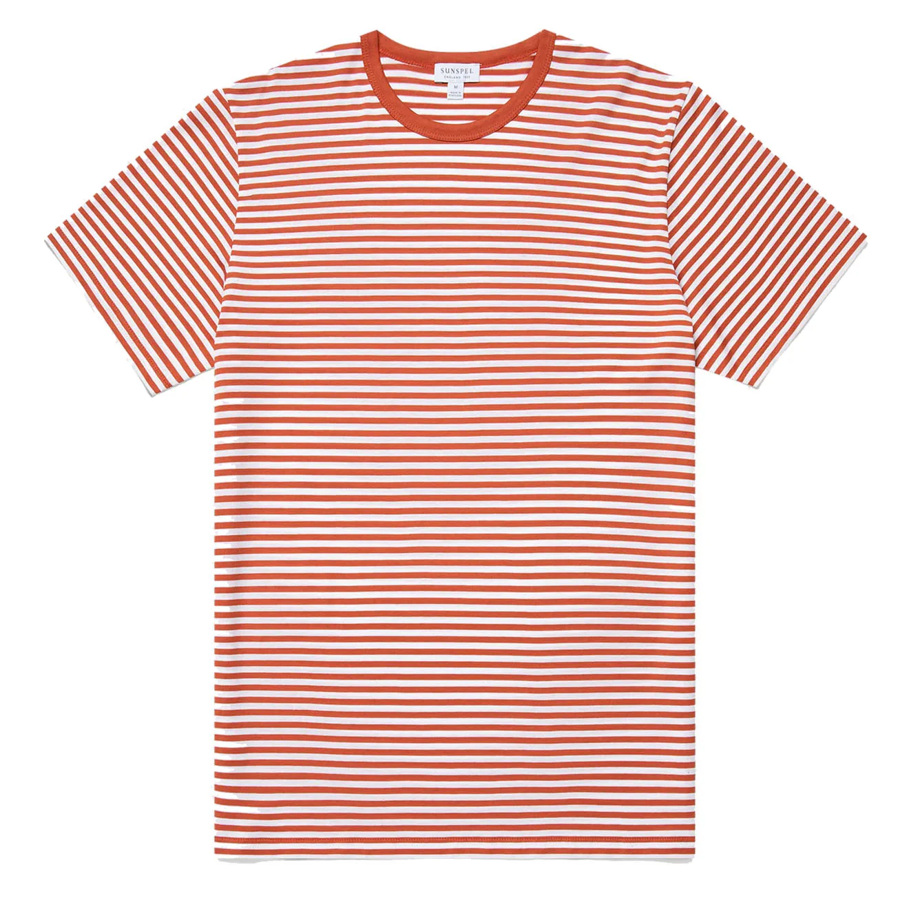 Sunspel S/S Crew Neck T-Shirt White / Burnt Sienna English Stripe