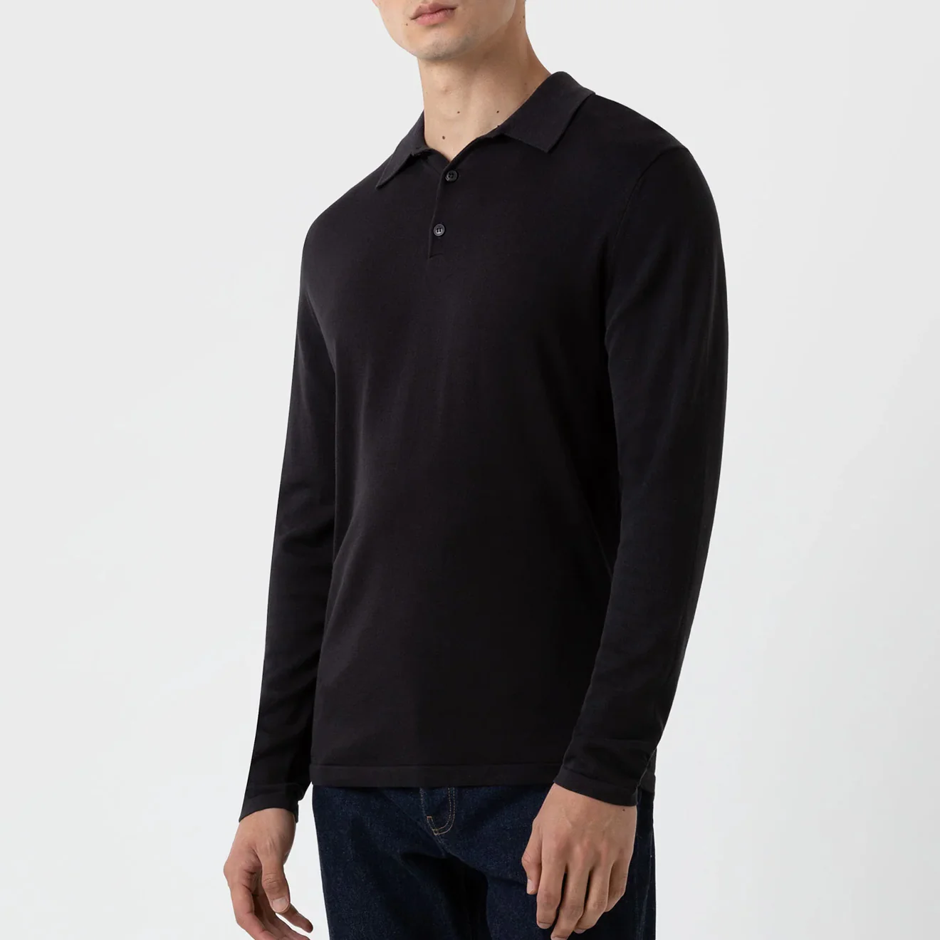 Sunspel Sea Island L/S Polo Knitwear Black - Image 2