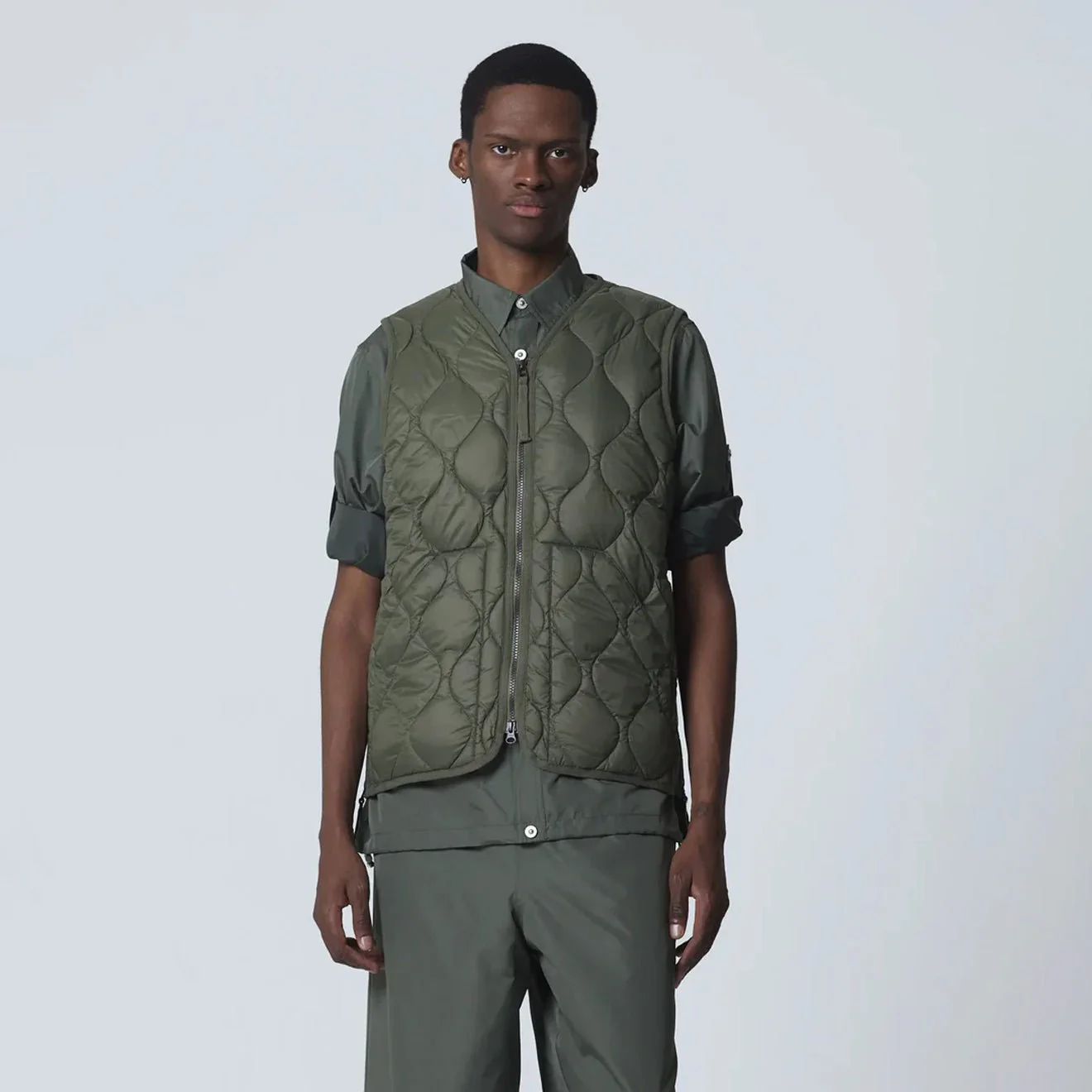 Taion Military V-Neck W-Zip Down Vest Soft Shell Olive - Image 4