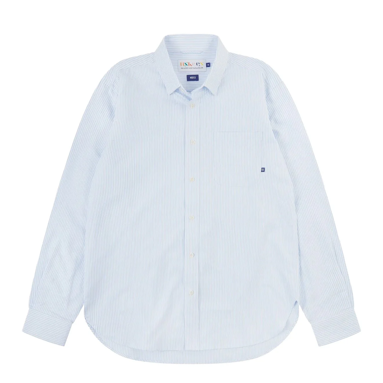 Uskees 6013 Long-sleeve Oxford Shirt Baby Blue Pinstripe