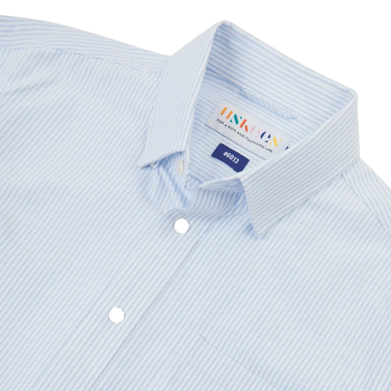 Uskees 6013 Long-sleeve Oxford Shirt Baby Blue Pinstripe - Image 3