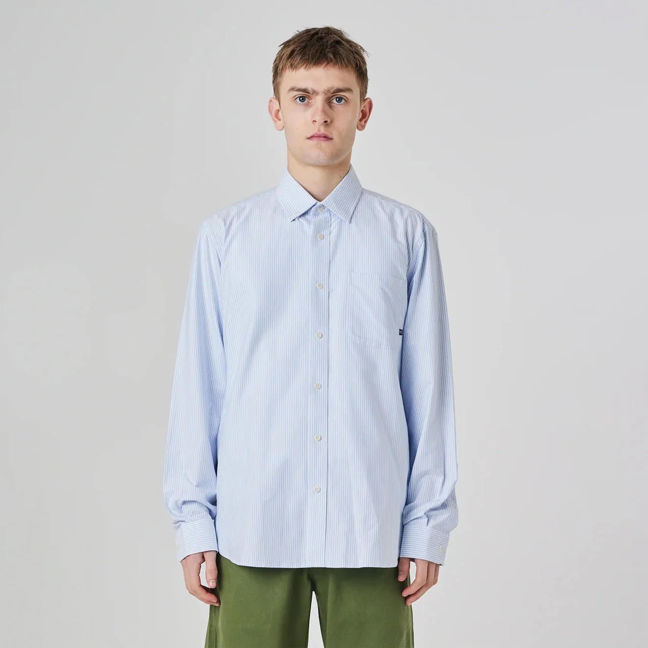 Uskees 6013 Long-sleeve Oxford Shirt Baby Blue Pinstripe - Image 4